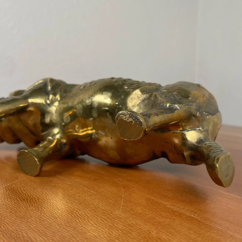 Late 20th-century Sculptural Brass Rhino Figurine Detailed Decorative Vintage